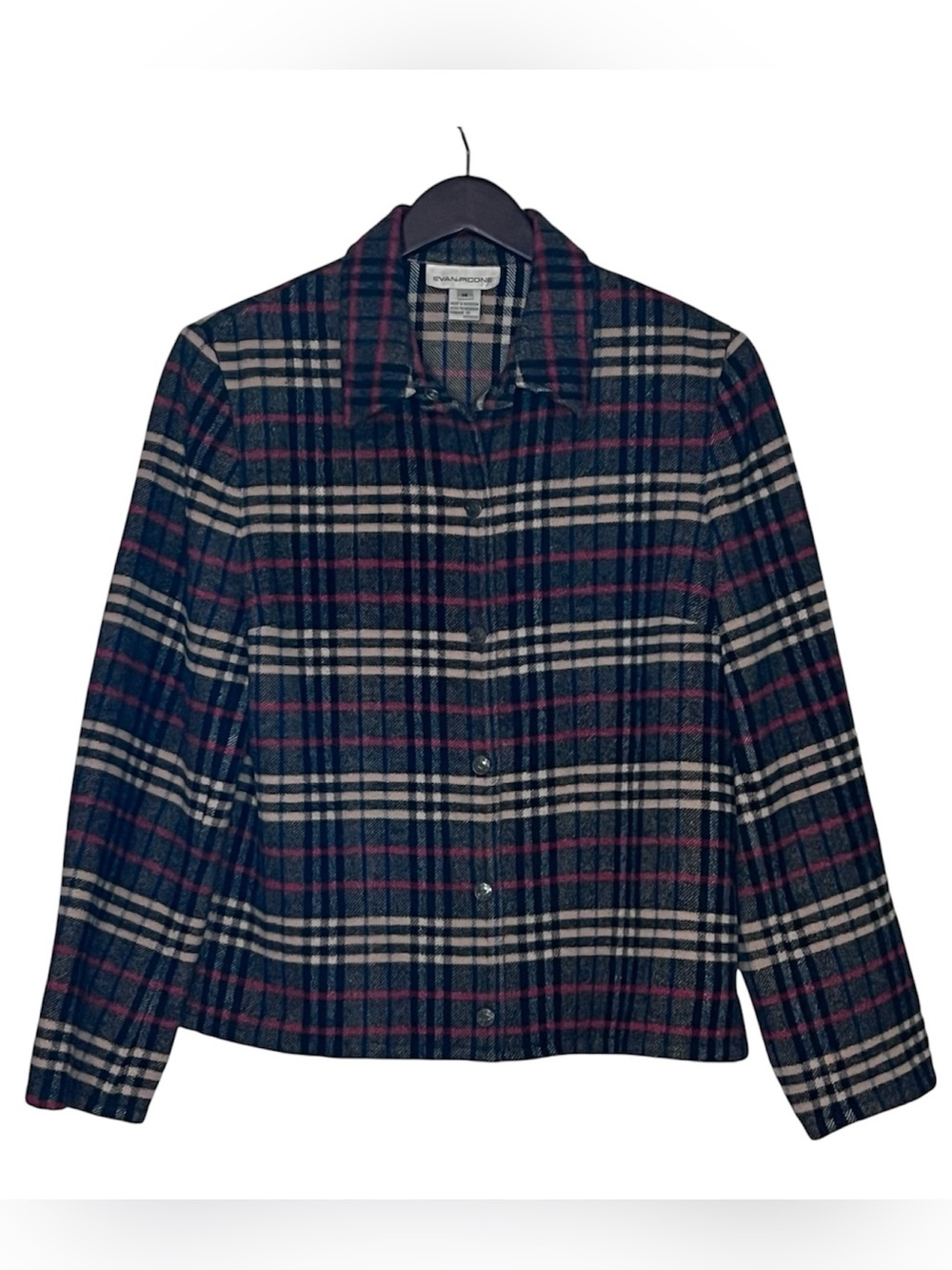VTG Evan-Picone Wool Blend Jacket Shacket Snap Button Plaid Tartan Size 14 (12)